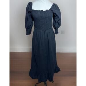 Sim And Sam Black Ruffle Dress Cottagecore Peasant Boho Midi Puff Goth Sz S